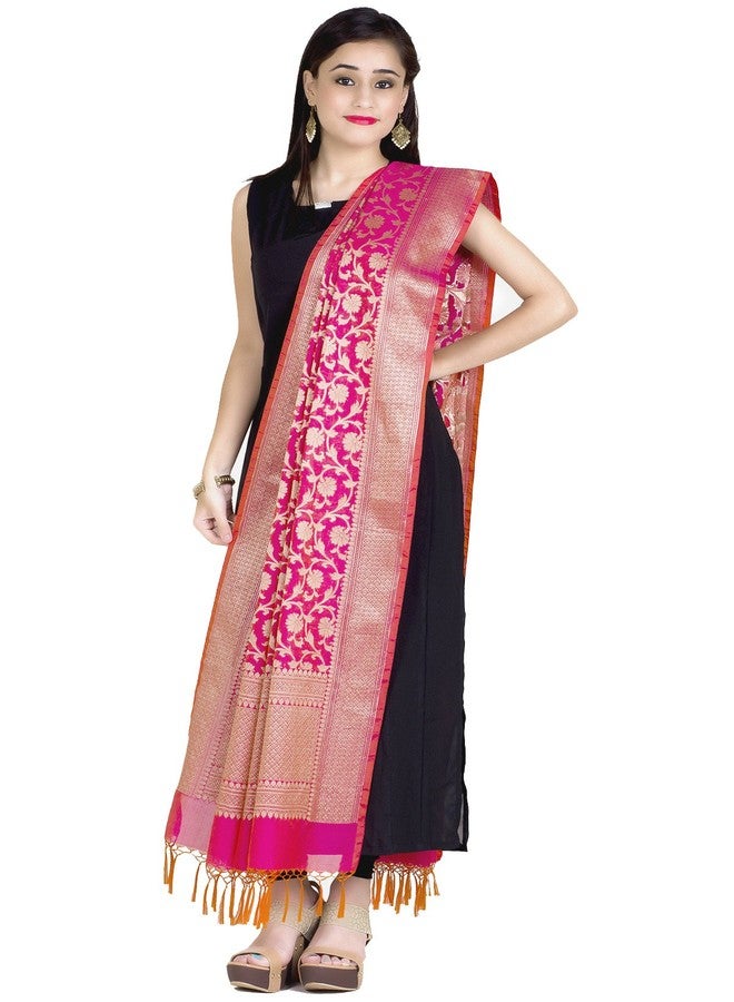Chandrakala Banarasi Dupatta for Women,Shawl Scarf Wrap Chunni (D266-P) (Pink Gold, Free Size) - Image 2